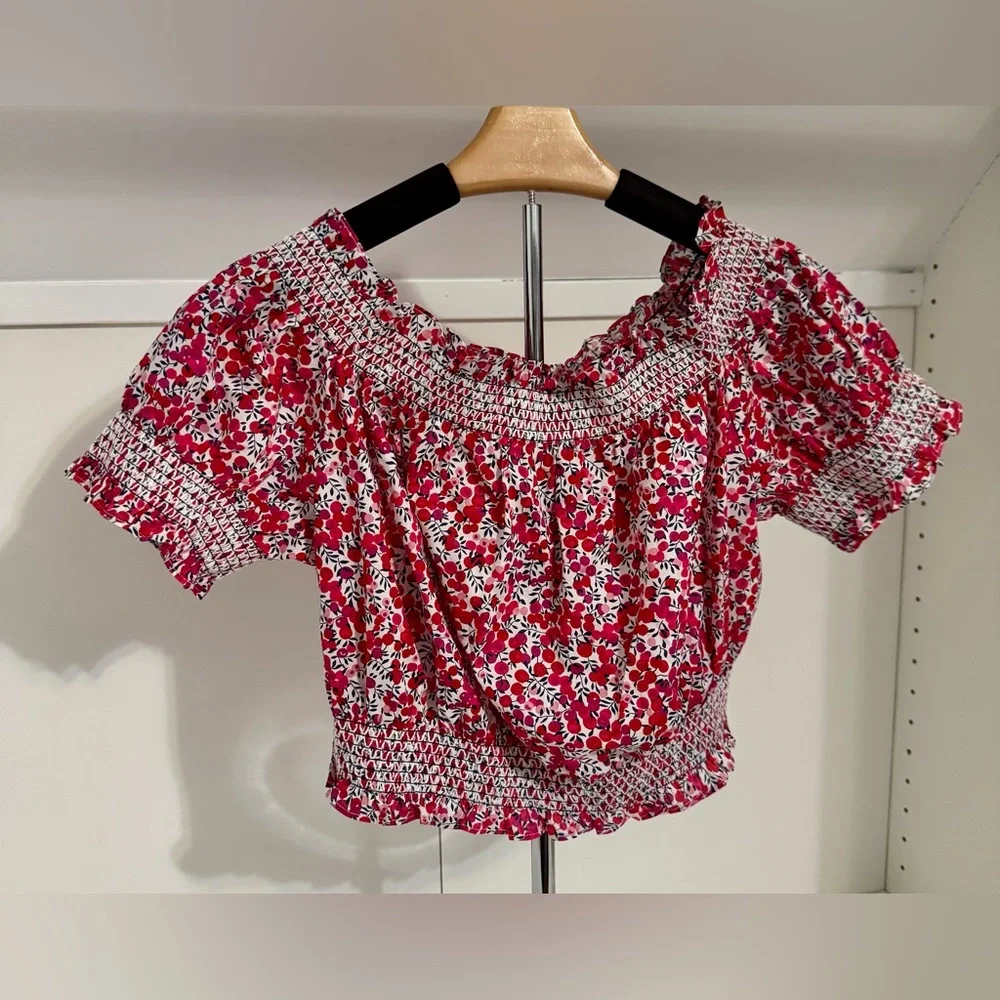 J. Crew Cotton Poplin Crop Floral Off-Shoulder‎ Blouse Liberty Wiltshire Print L
